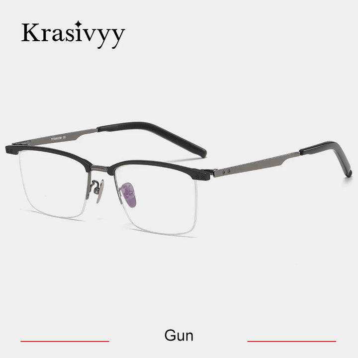 Krasivyy Men's Semi Rim Square Brow Line Titanium Eyeglasses 48751