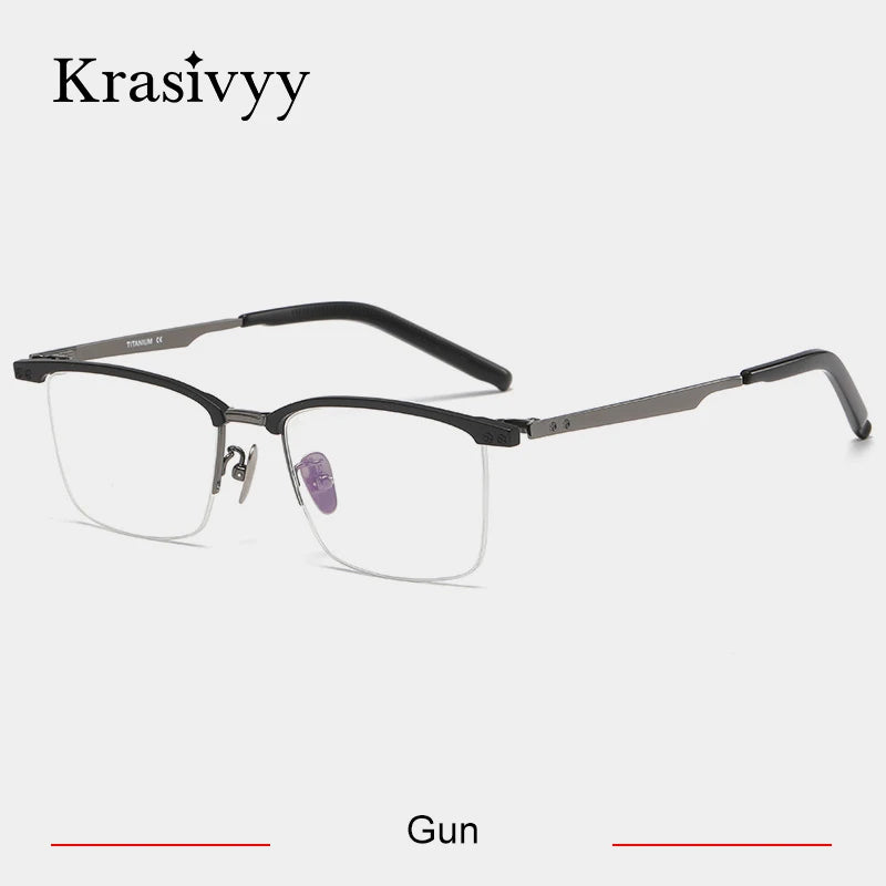 Krasivyy Unisex Semi Rim Square Brow Line Titanium Eyeglasses 318750