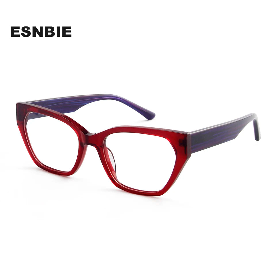 Esnbie Women's Full Rim Polygon Cat Eye Acetate Eyeglasses 49009