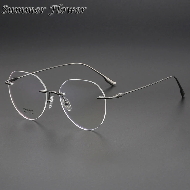 Summer Flower Women's Rimless Flat Top Round Titanium Eyeglasses 96611 Rimless Summer Flower Gray