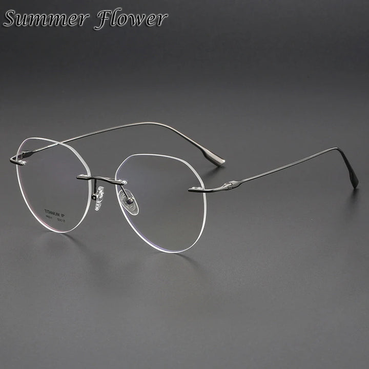 Summer Flower Women's Rimless Flat Top Round Titanium Eyeglasses 96611 Rimless Summer Flower Gray