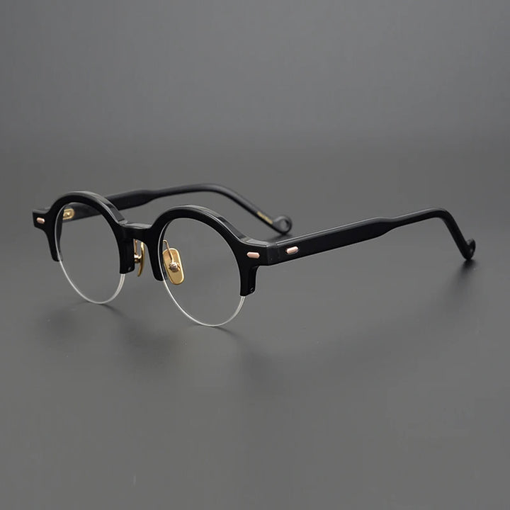 Black Mask Unisex Semi Rim Round Acetate Eyeglasses 9535 Semi Rim Black Mask Black  