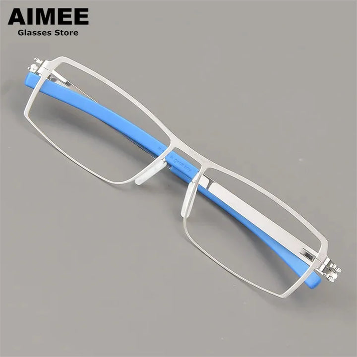 Aimee Unisex Full Rim Square Screwless Stainless Steel Eyeglasses 5086 Full Rim Aimee Silver  