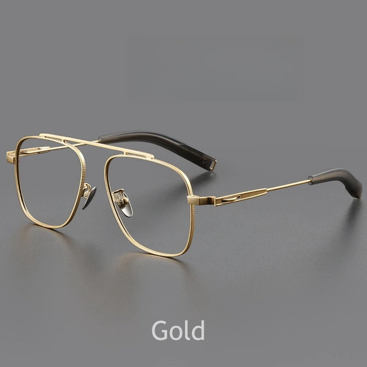 KatKani Men's Full Rim Double Bridge Square Titanium Eyeglasses 105 Full Rim KatKani Eyeglasses Gold  