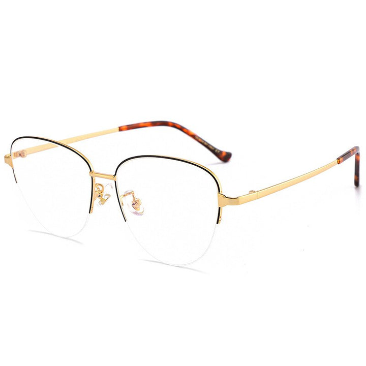 KatKani  Women's Semi Rim Round Cat Eye Alloy Cat Eyeglasses 0580 Semi Rim KatKani Eyeglasses   