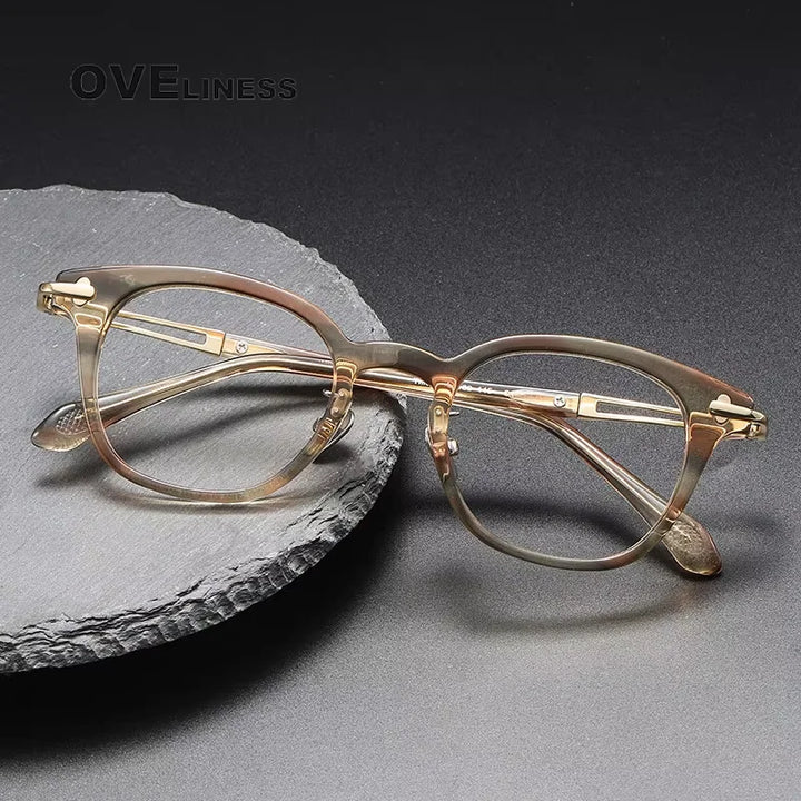 Oveliness Unisex Full Rim Oval Square Acetate Titanium Eyeglasses 814047 Full Rim Oveliness