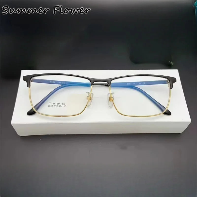 Summer Flower Men's Semi Rim Square Titanium Eyeglasses 62001