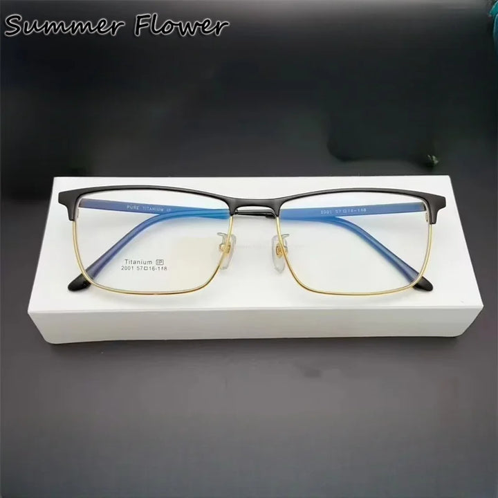 Summer Flower Men's Semi Rim Square Titanium Eyeglasses 62001