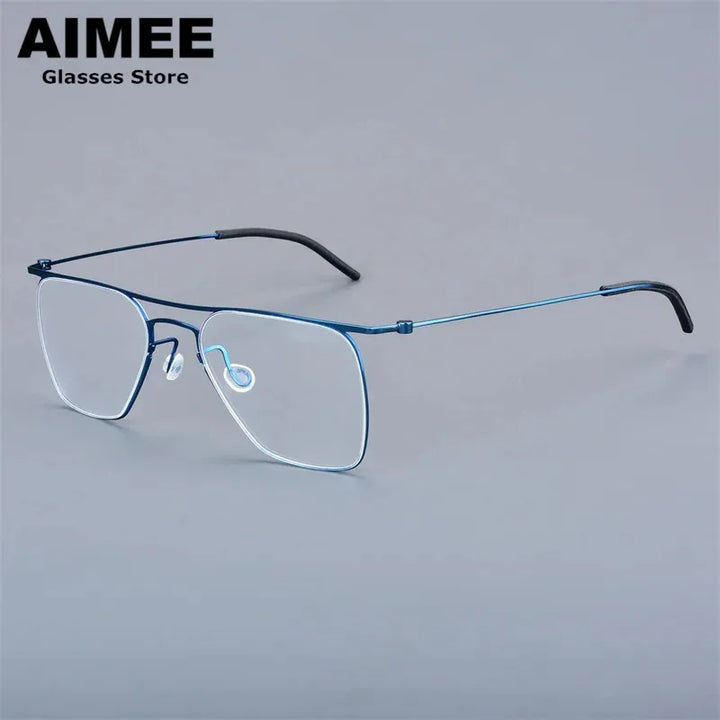 Aimee Women's Full Rim Square Double Bridge Brow Line Titanium Eyeglasses 55702