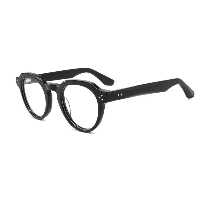 Gatenac Unisex Full Rim Flat Top Round Acetate Eyeglasses Gxyj1499 Full Rim Gatenac Black  