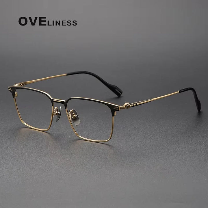 Oveliness Full Rim Square Titanium Acetate Eyeglasses 70801 Full Rim Oveliness black gold