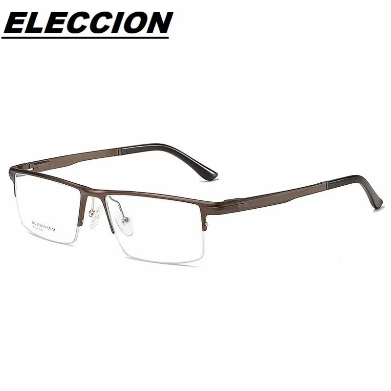 Eleccion Men's Semi Rim Square Aluminum Eyeglasses 9012