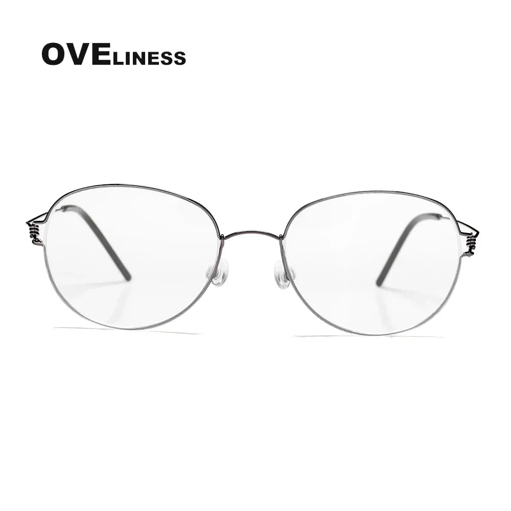 Oveliness Unisex Full Rim Round Screwless Titanium Eyeglasses Os005 Full Rim Oveliness gun  