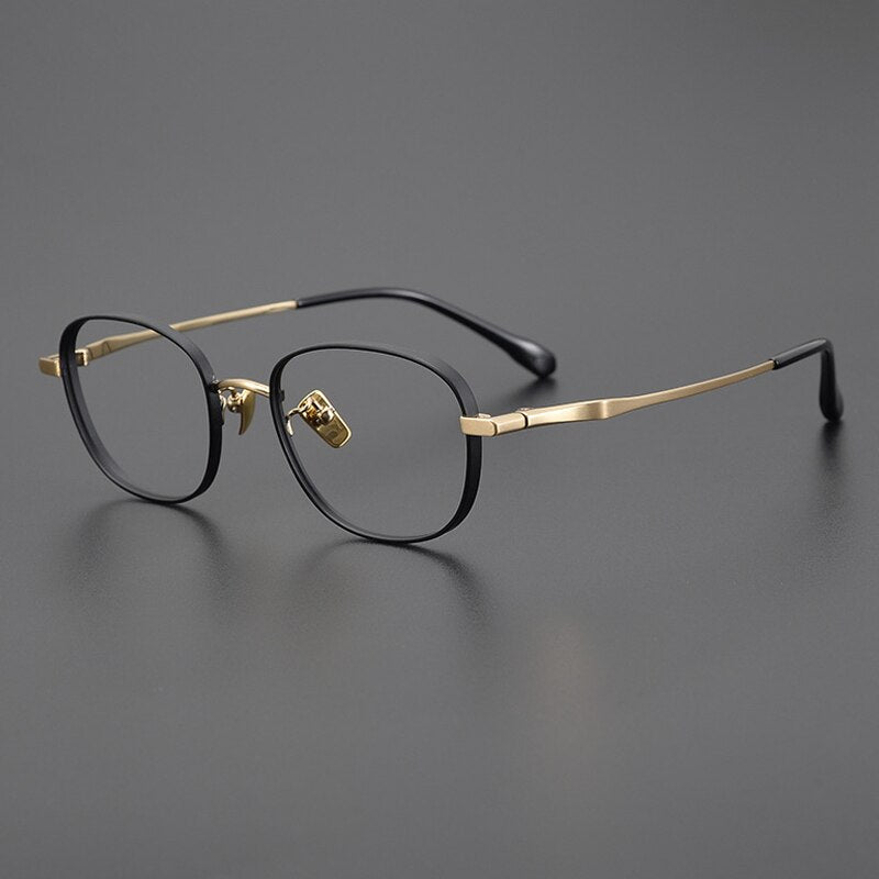 Gatenac Unisex Full Rim Small Square Titanium Eyeglasses Gxyj1025 Full Rim Gatenac Black Gold  
