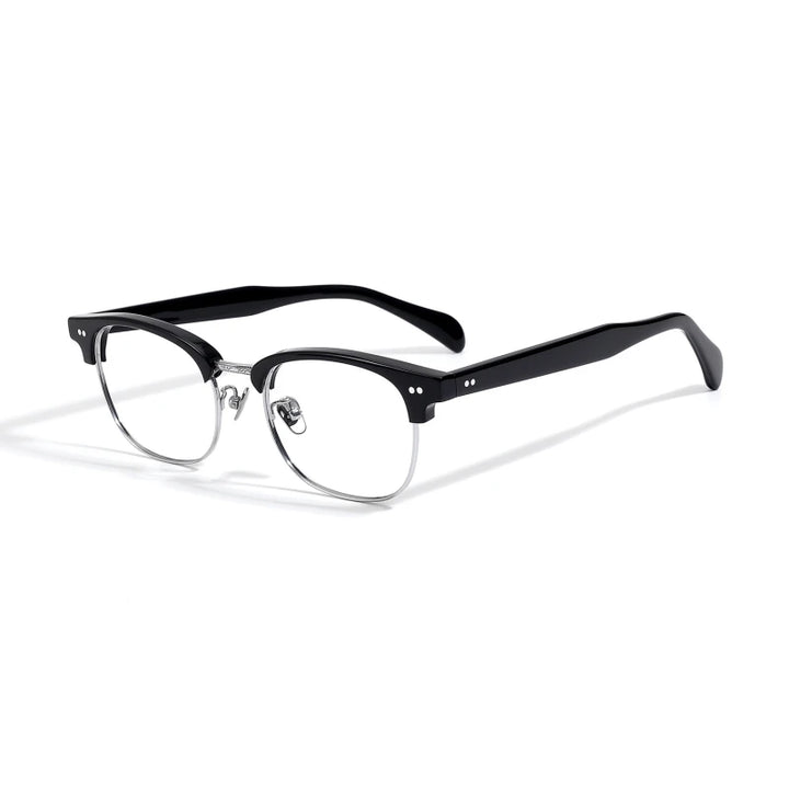 Black Mask Unisex Full Rim Big Square Acetate Titanium Eyeglasses 49011 Full Rim Black Mask Black-Silver