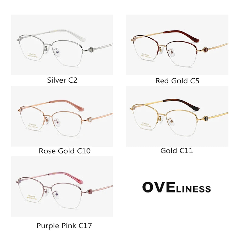 Oveliness Women's Semi Rim Oval Square Titanium Eyeglasses 196011 Semi Rim Oveliness   