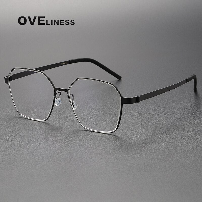 Oveliness Unisex Full Rim Polygon Titanium Eyeglasses 9624 Full Rim Oveliness black  