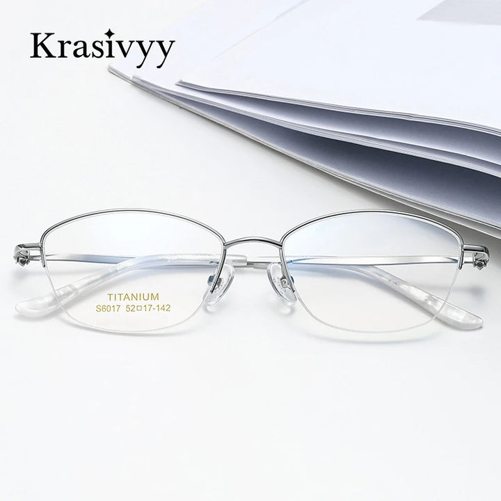 Krasivyy Women's Semi Rim Oval Square Titanium Eyeglasses 6017 Semi Rim Krasivyy   