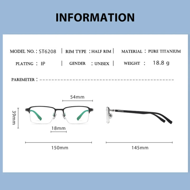 Handoer Men's Semi Rim Big Square Titanium Eyeglasses 62089