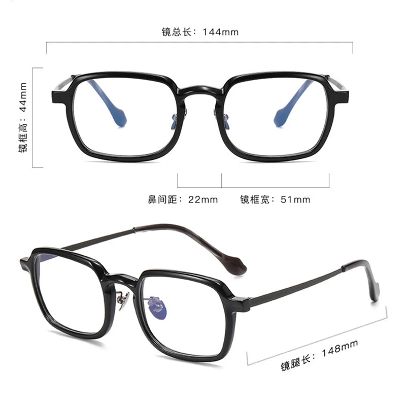 Black Mask Unisex Full Rim Square Acetate Titanium Eyeglasses 6072 Full Rim Black Mask   