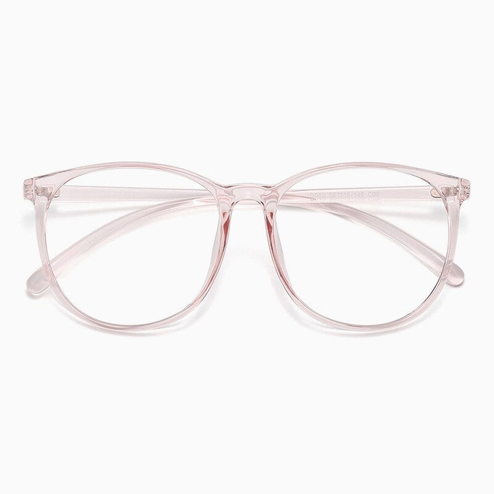 KatKani Unisex Full Rim Big Round Tr 90 Eyeglasses D049 Full Rim KatKani Eyeglasses Transparent Pink  