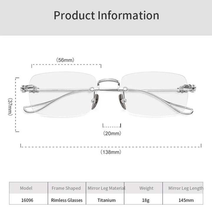 KatKani Unisex Rimless Square Titanium Eyeglasses 16096 Rimless KatKani Eyeglasses   