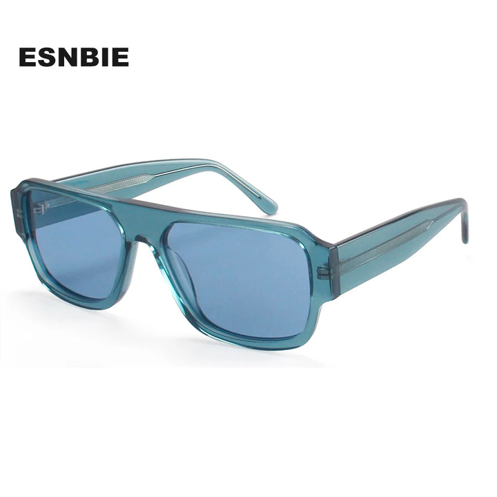 Esnbie Unisex Full Rim Flat Top Polygon Acetate Sunglasses 241501