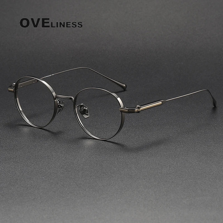 Oveliness Unisex Full Rim Round Titanium Eyeglasses 80983 Full Rim Oveliness gun gold  