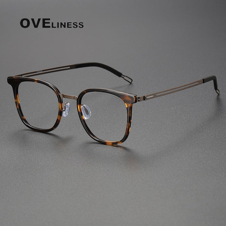 Oveliness Unisex Full Rim Square Titanium Eyeglasses Full Rim Oveliness leopard brown  