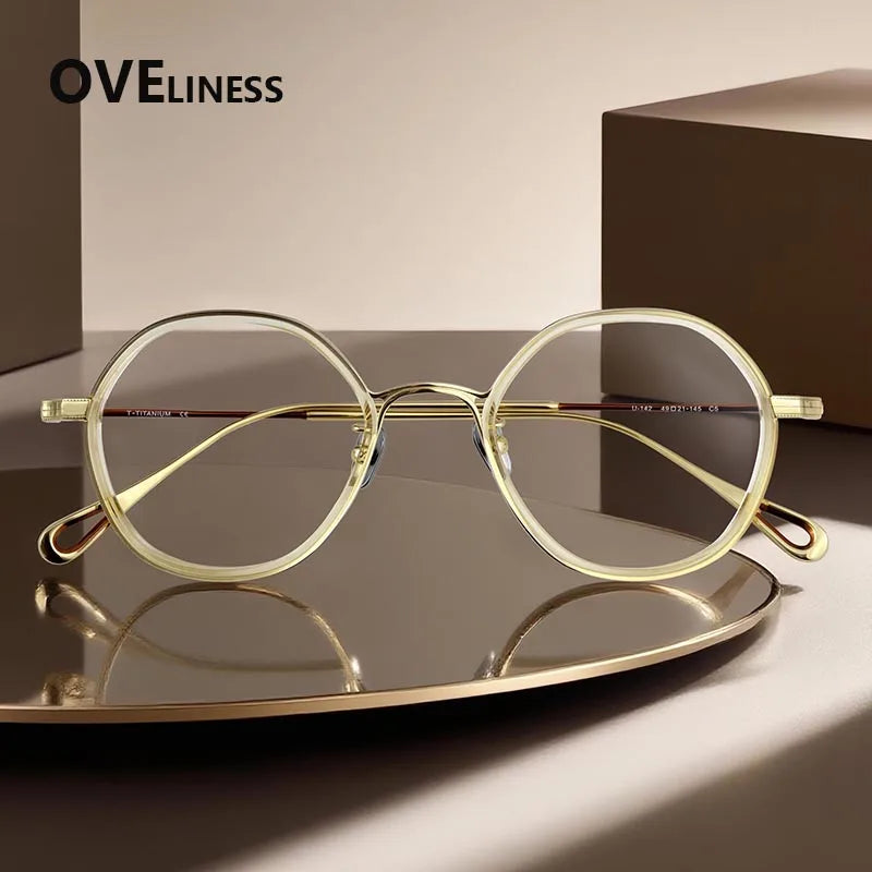 Oveliness Women's Full Rim Polygon Acetate Titanium Eyeglasses 922142