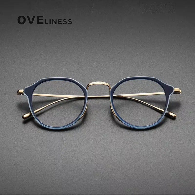 Oveliness Unisex Full Rim Round Oval Acetate Titanium Eyeglasses 14113 Full Rim Oveliness