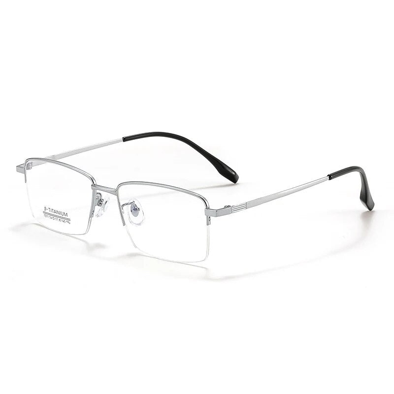 KatKani Men's Semi Rim Square Alloy Eyeglasses 7011 Semi Rim KatKani Eyeglasses Silver  