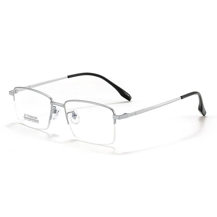 KatKani Men's Semi Rim Square Alloy Eyeglasses 7011 Semi Rim KatKani Eyeglasses Silver  