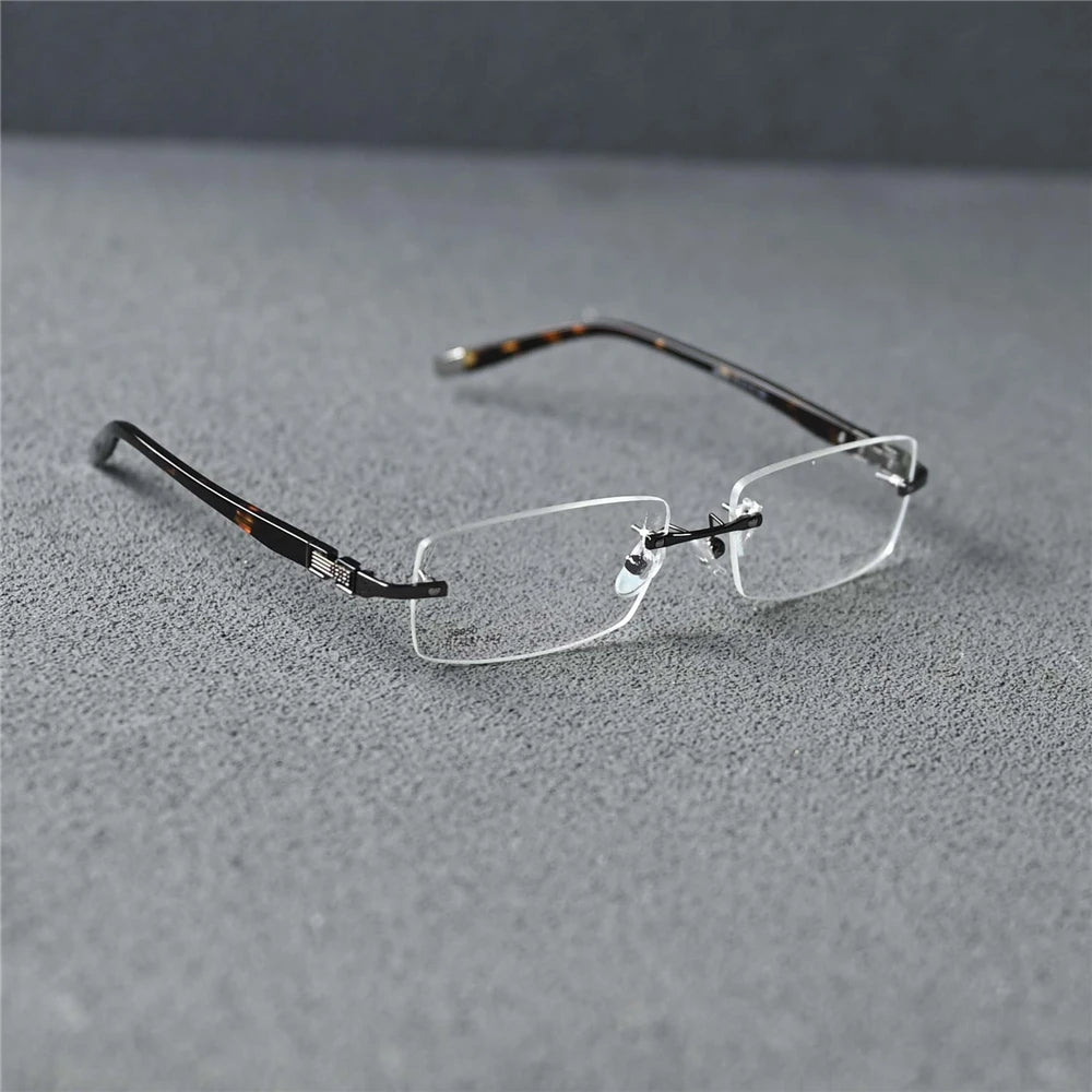 Cubojue Men's Rimless Square Alloy Acetate Eyeglasses 58026 Reading Glasses Cubojue M1 black