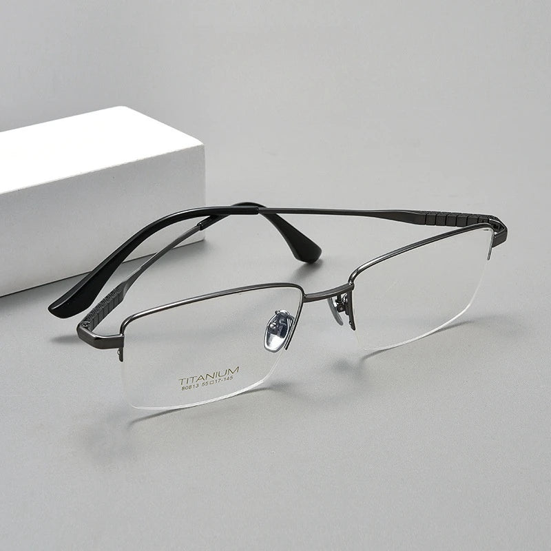 Yimaruili Unisex Semi Rim Titanium Alloy Eyeglasses 80813 Semi Rim Yimaruili Eyeglasses