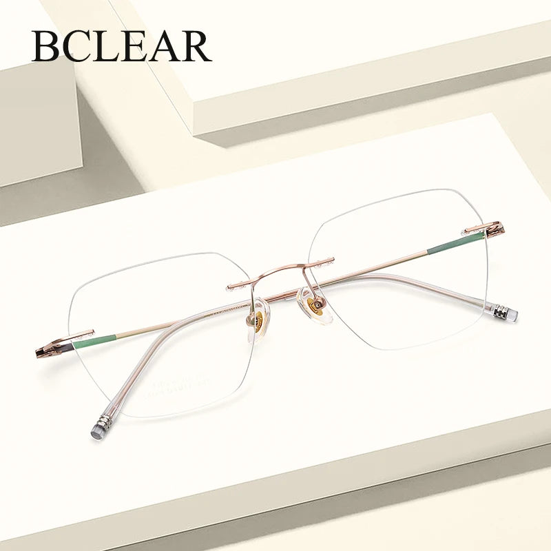 Bclear Women's Rimless Polygon Cat Eye Titanium Eyeglasses 46074