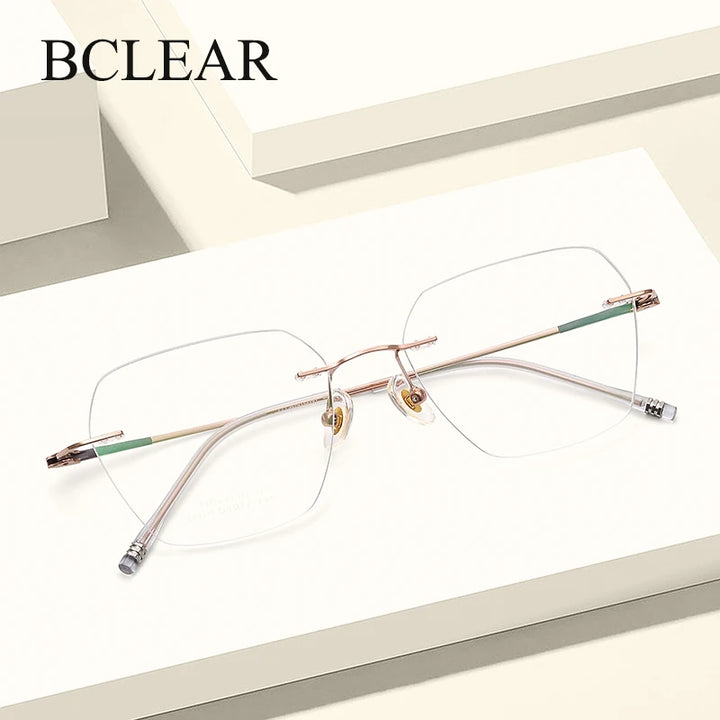 Bclear Women's Rimless Polygon Cat Eye Titanium Eyeglasses 46074