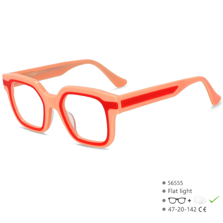 CCspace Unisex Full Rim Square Acetate Eyeglasses 56555 Full Rim CCspace C4Pink  