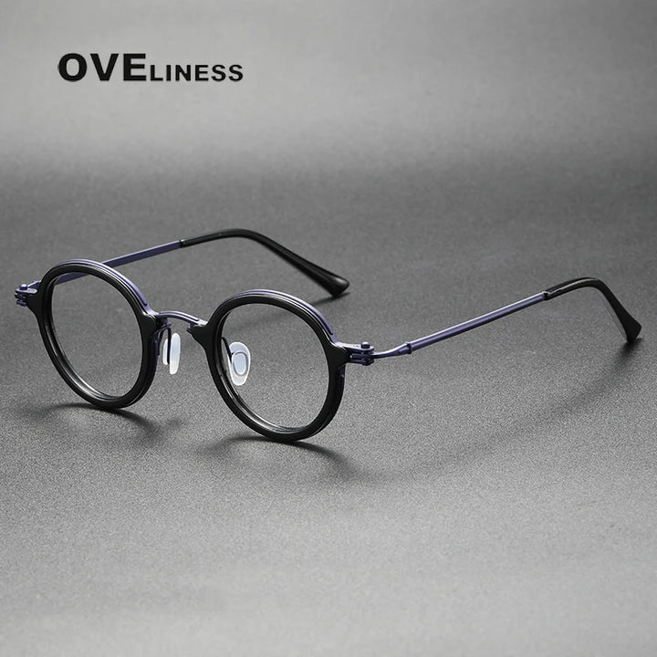 Oveliness Unisex Full Rim Round Acetate Titanium Eyeglasses 5899 Full Rim Oveliness black purple  