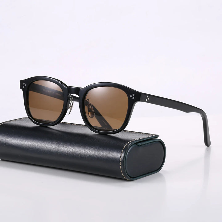Black Mask Men Full Rim Square Acetate Polarized Sunglasses Fuz 17