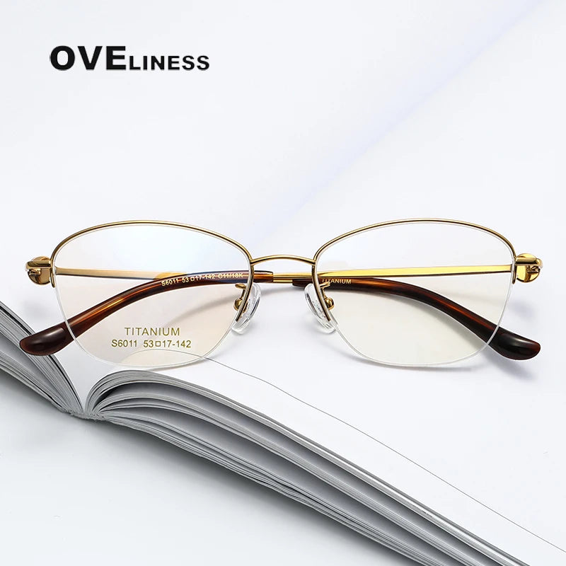 Oveliness Women's Semi Rim Oval Square Titanium Eyeglasses 196011 Semi Rim Oveliness   