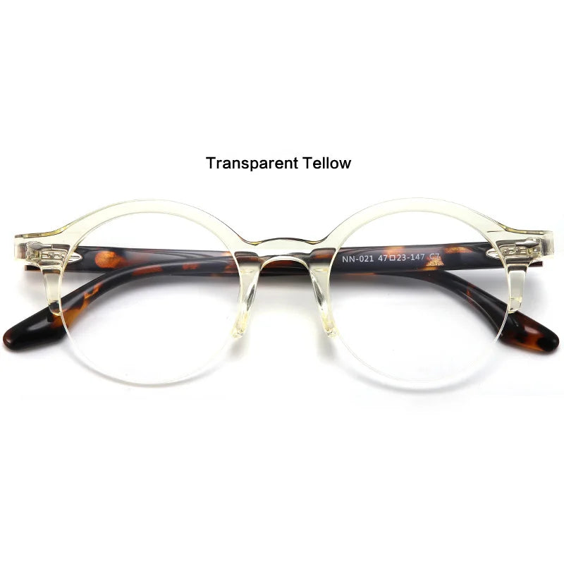 Muzz Unisex Semi Rim Round Acetate Titanium Eyeglasses 44021 Semi Rim Muzz C5  