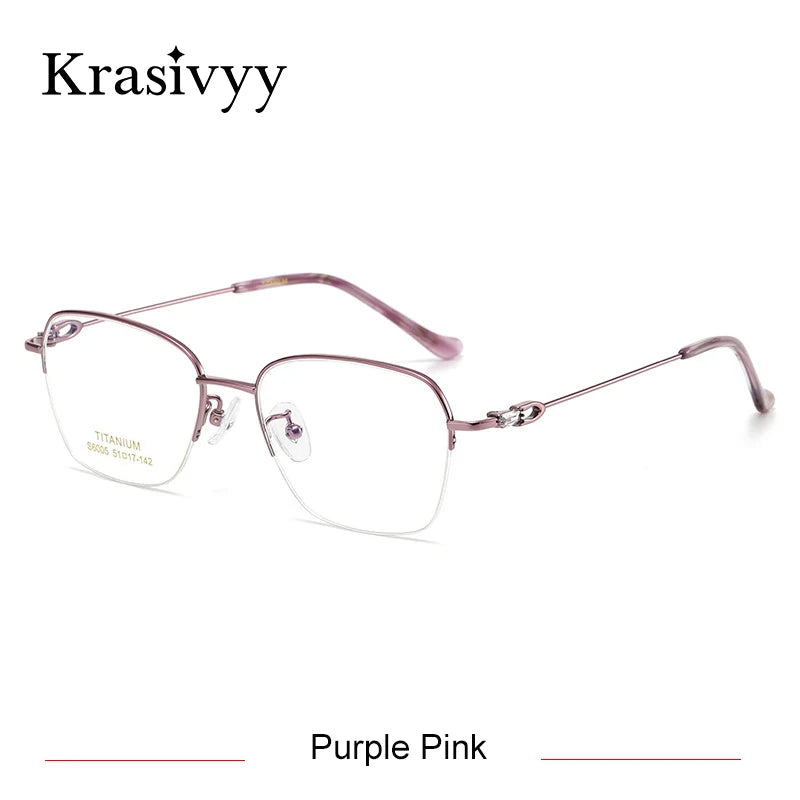 Krasivyy Women's Semi Rim Square Titanium Eyeglasses 6005 Semi Rim Krasivyy Purple Pink  