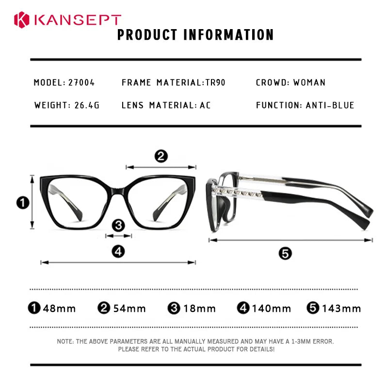 Kansept Women's Full Rim Square Tr 90 Alloy Reading Glasses 27004