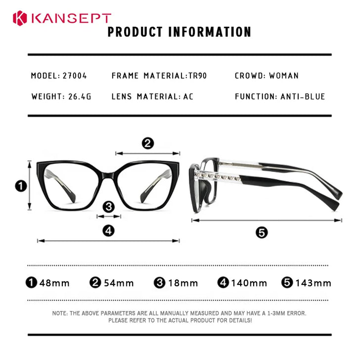Kansept Women's Full Rim Square Tr 90 Alloy Reading Glasses 27004
