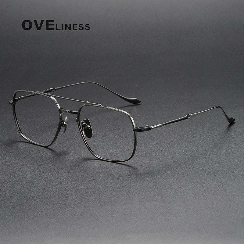 Oveliness Unisex Full Rim Square Double Bridge Titanium Eyeglasses Om3123 Full Rim Oveliness gun  