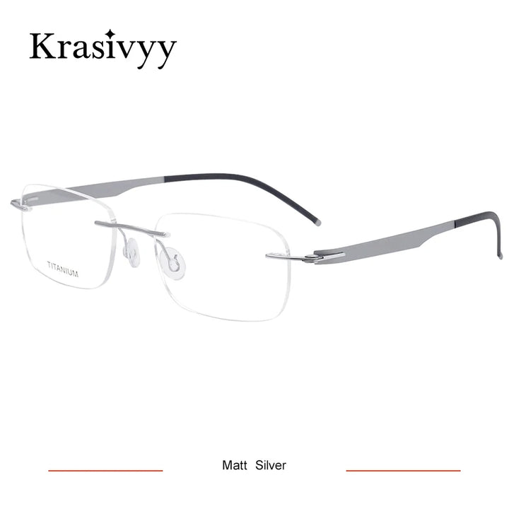 Krasivyy Unisex Rimless Square Screwless Titanium Eyeglasses 5002 Rimless Krasivyy Matt Silver  