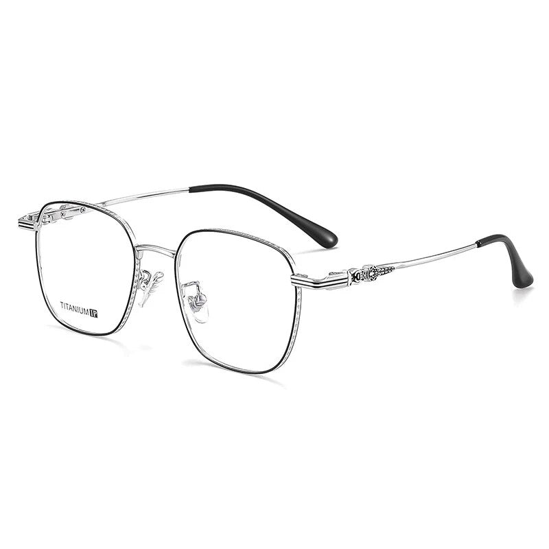 KatKani Men's Full Rim Large Polygon Titanium Eyeglasses 88016 Full Rim KatKani Eyeglasses Black Silver  