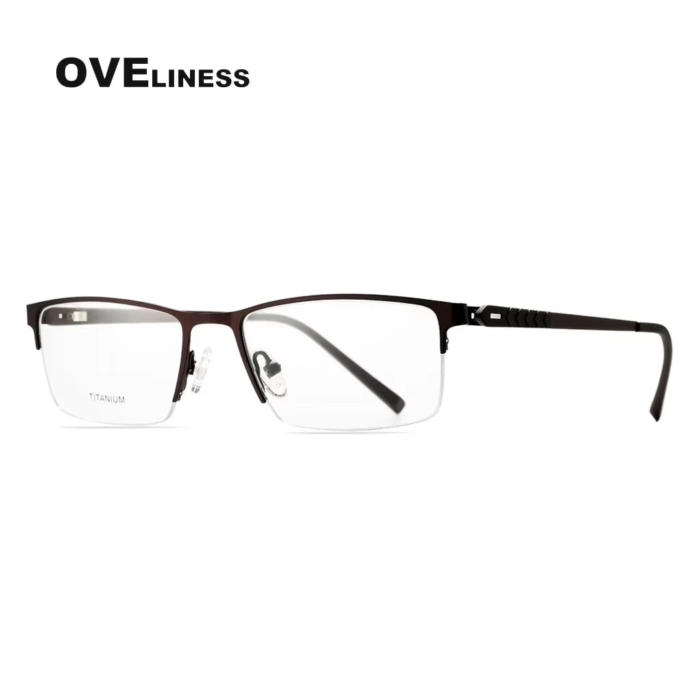 Oveliness Men's Semi Rim Square Titanium Alloy Eyeglasses 49853 Semi Rim Oveliness coffee  