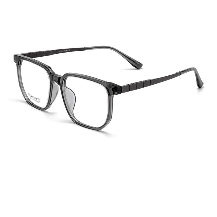 Yimaruili Men's Full Rim Square Acetate Titanium Eyeglasses 15210t Full Rim Yimaruili Eyeglasses Transparent Gray  